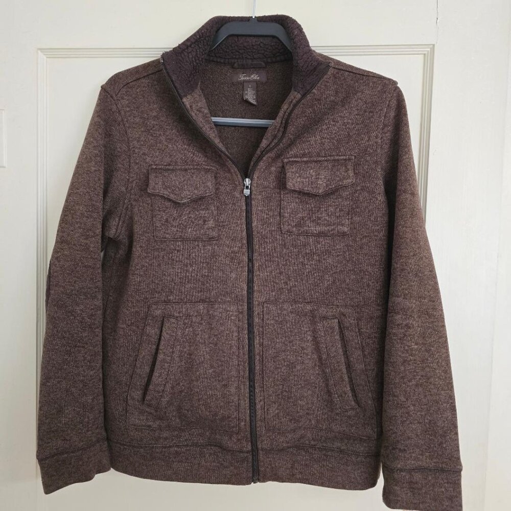 Size S Tasso Elba Men's Brown Expresso Zip Front Elbow Patch Sweater Jacket